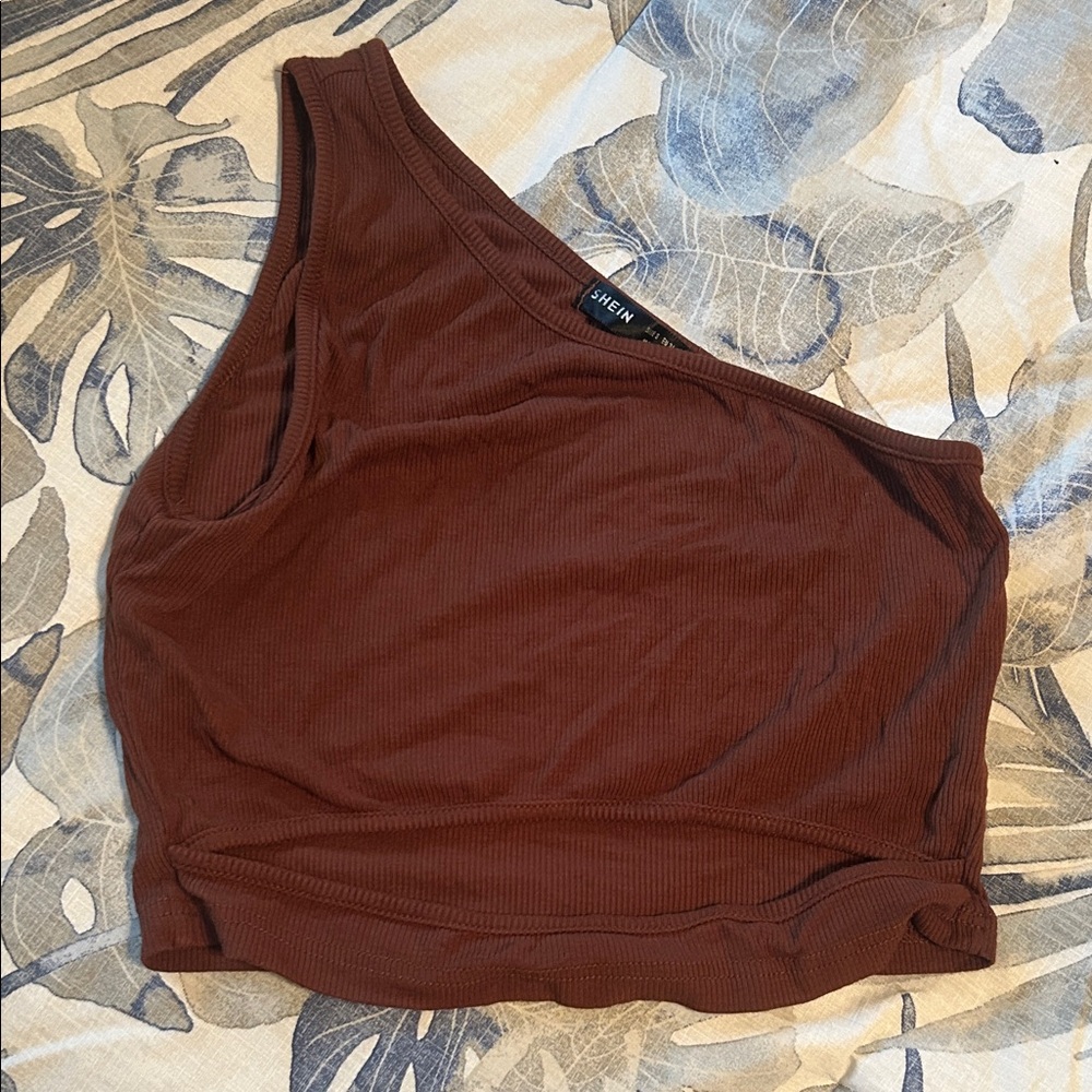 SHEIN Chocolate Brown One-Shoulder Crop Top
